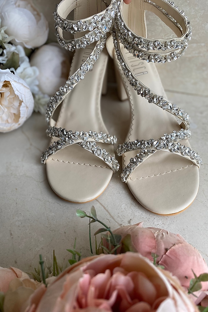 White Hand Embroidered Heels by House of Prisca