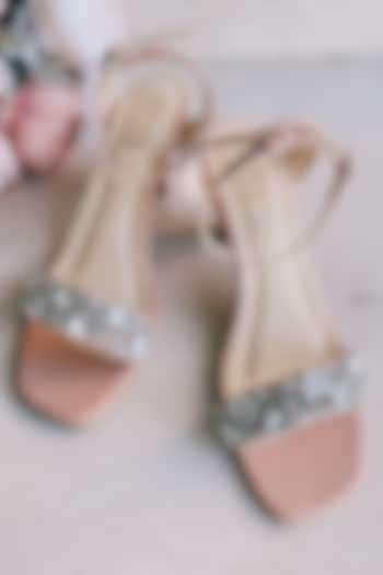 Nude Hand Embroidered Block Heels by House of Prisca