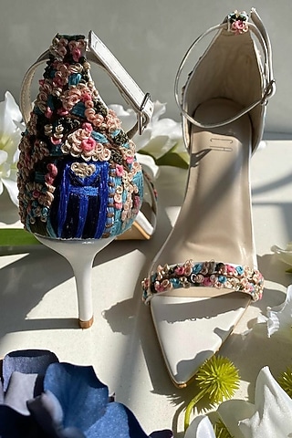 Multi-Colored Hand Embroidered Pencil Heels by House of Prisca