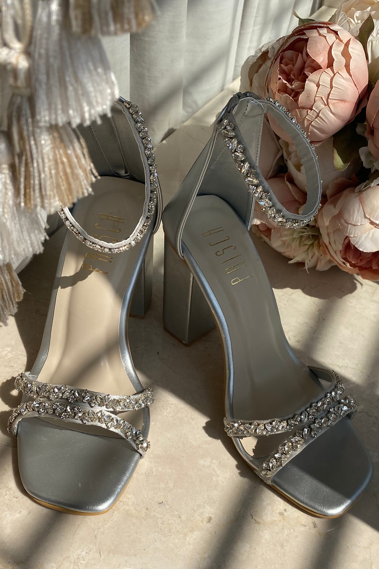 Silver store heels diamond