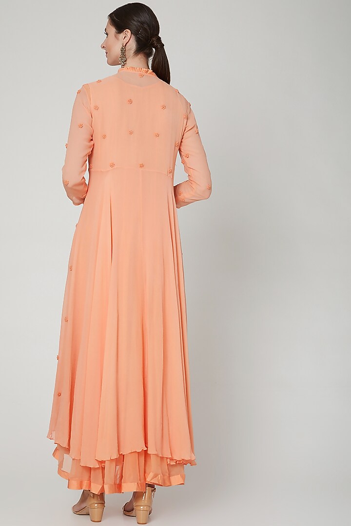 Peach Embroidered Party Wear Anarkali Set by PREETI JHAWAR at Pernia's Pop Up Shop