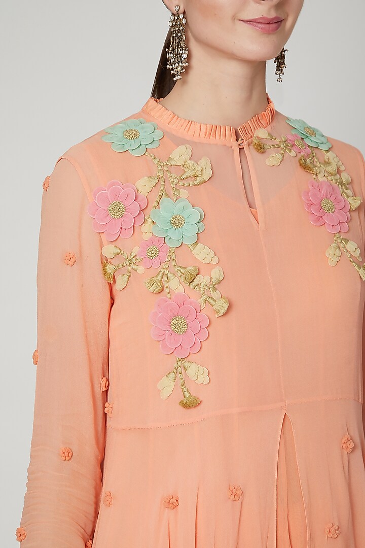 Peach Embroidered Party Wear Anarkali Set by PREETI JHAWAR at Pernia's Pop Up Shop