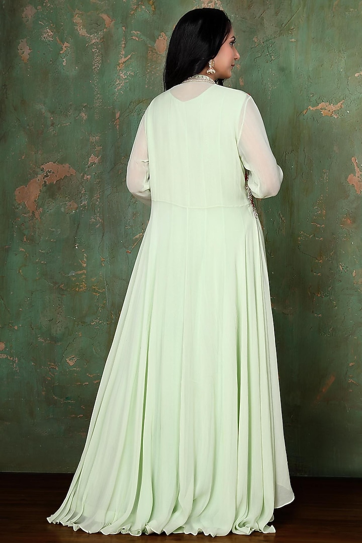 Mint Green Chiffon Wedding Anarkali Set by PREETI JHAWAR at Pernia's Pop Up Shop
