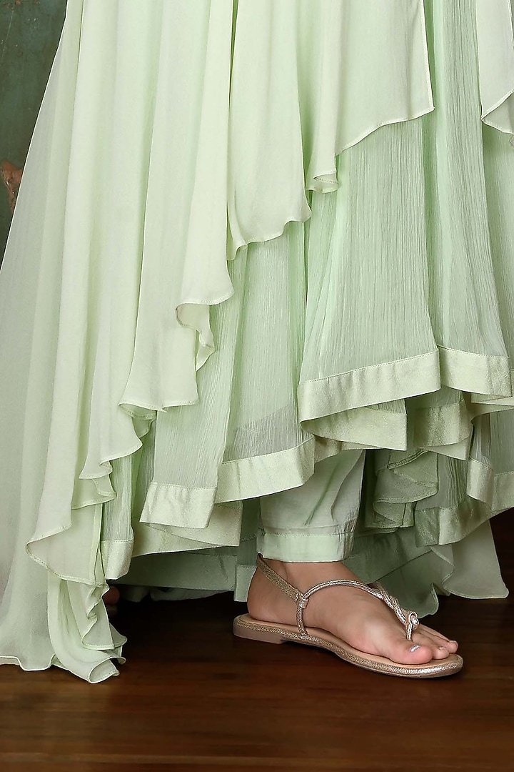 Mint Green Chiffon Wedding Anarkali Set by PREETI JHAWAR at Pernia's Pop Up Shop