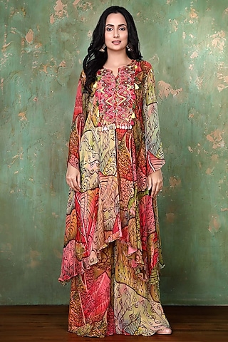 Multi-Colored Printed Sharara Set by PREETI JHAWAR
