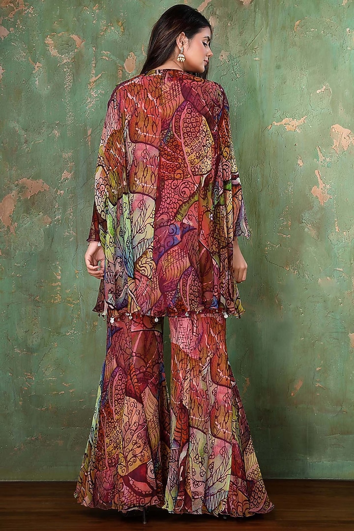 Multi-Colored Chiffon Printed & Thread Work Party Wear Sharara Set by PREETI JHAWAR at Pernia's Pop Up Shop