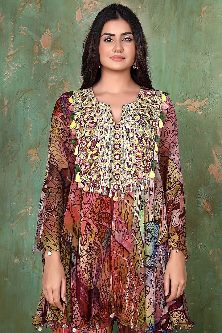 Multi-Colored Chiffon Printed & Thread Work Party Wear Sharara Set by PREETI JHAWAR at Pernia's Pop Up Shop