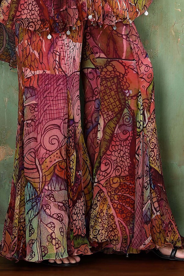 Multi-Colored Chiffon Printed & Thread Work Party Wear Sharara Set by PREETI JHAWAR at Pernia's Pop Up Shop