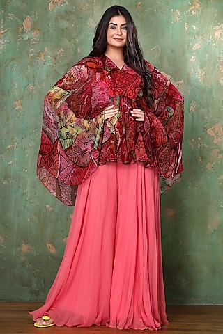 Pink Chiffon Sharara Set by PREETI JHAWAR