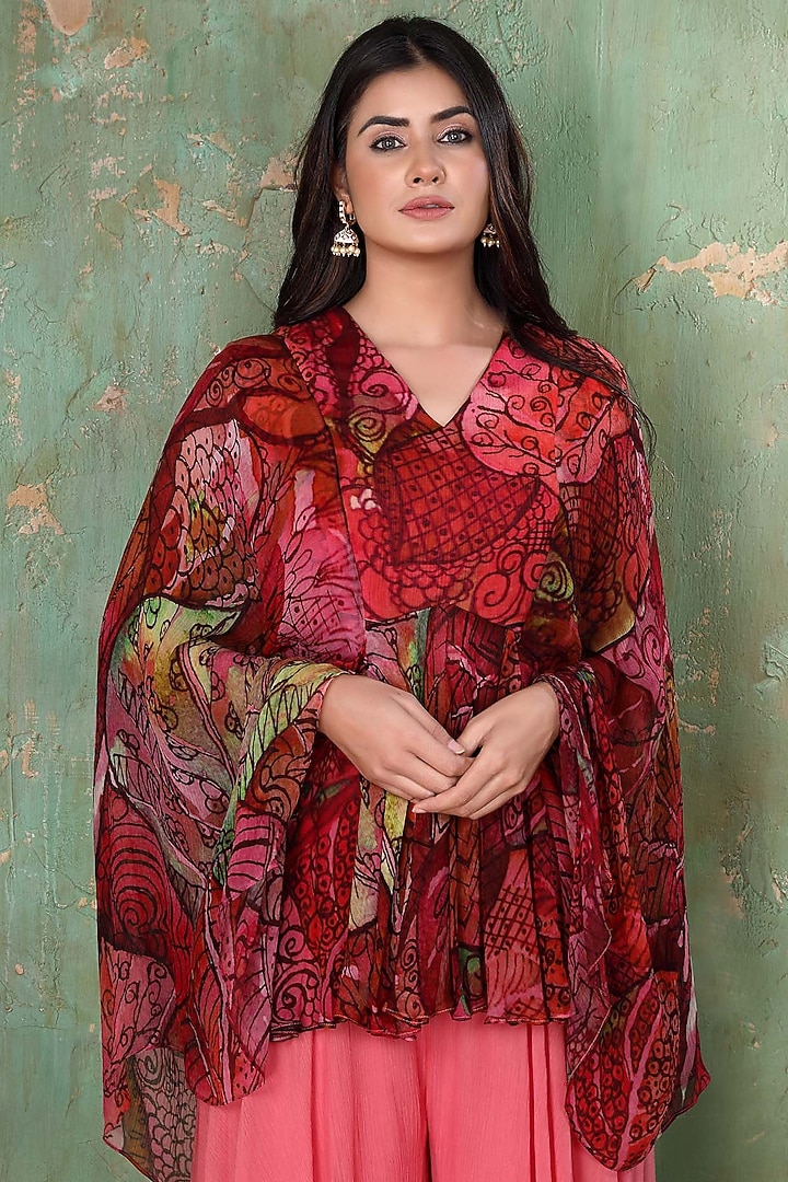 Pink Chiffon Party Wear Sharara Set by PREETI JHAWAR at Pernia's Pop Up Shop