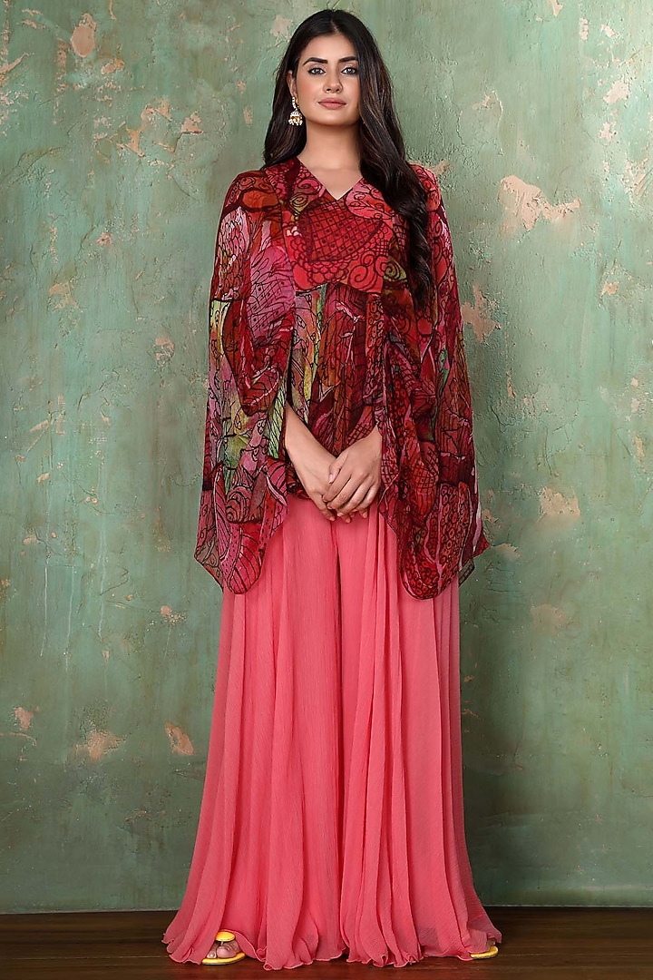 Pink Chiffon Party Wear Sharara Set by PREETI JHAWAR at Pernia's Pop Up Shop