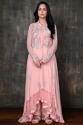 Blush Pink Georgette Jacket Set by PREETI JHAWAR