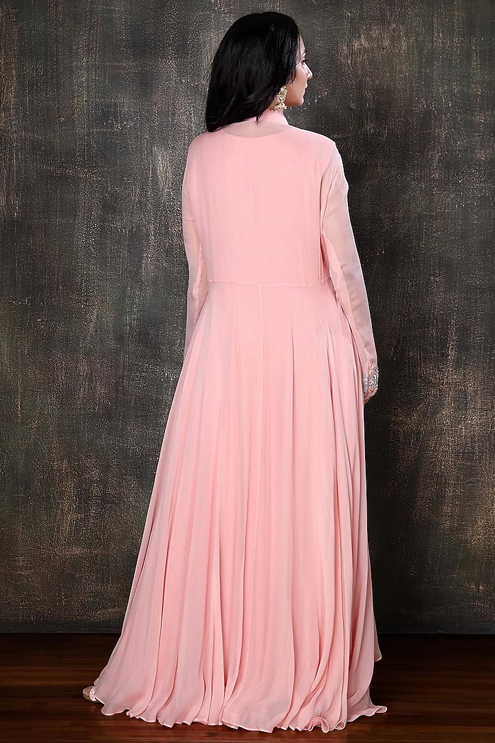 Blush Pink Georgette Jacket Set by PREETI JHAWAR at Pernia's Pop Up Shop