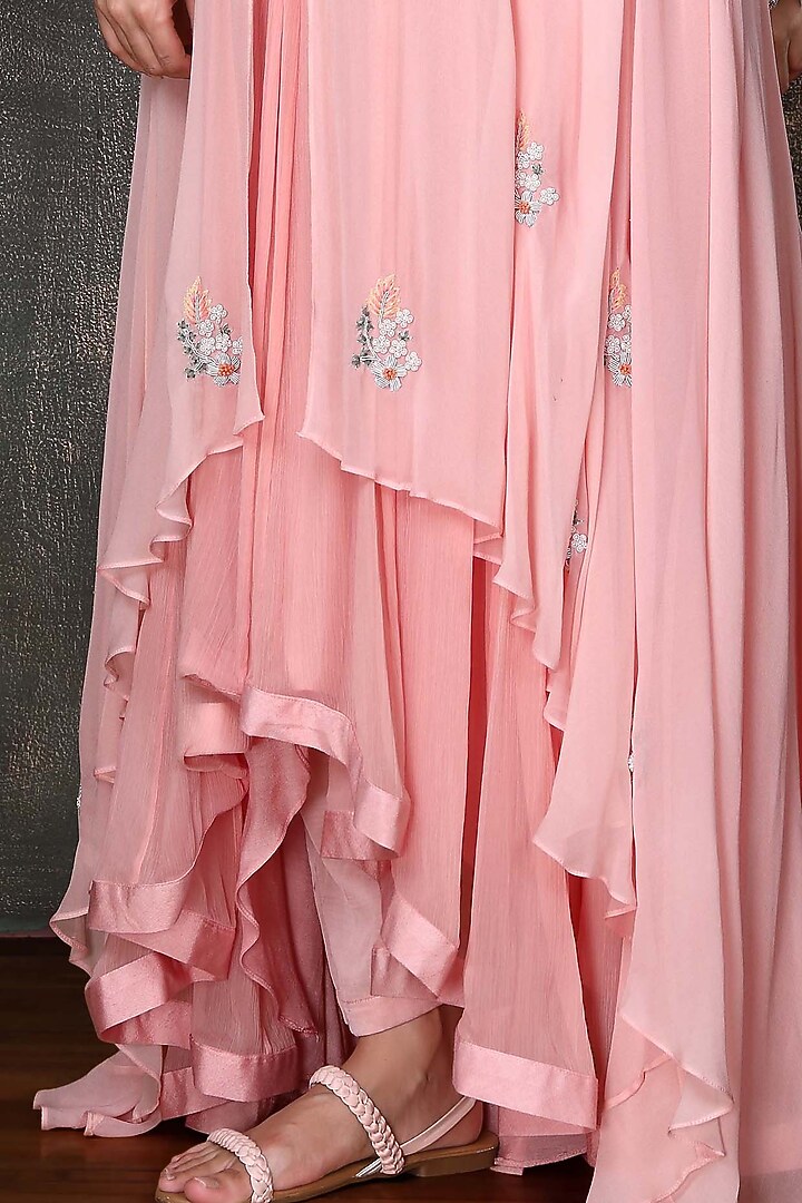 Blush Pink Georgette Jacket Set by PREETI JHAWAR at Pernia's Pop Up Shop