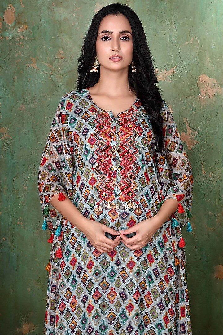 Powder Blue Digital Printed Kaftan Set by PREETI JHAWAR at Pernia's Pop Up Shop