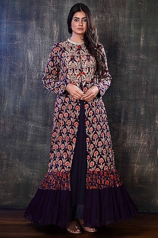 Plum Georgette Gown by PREETI JHAWAR