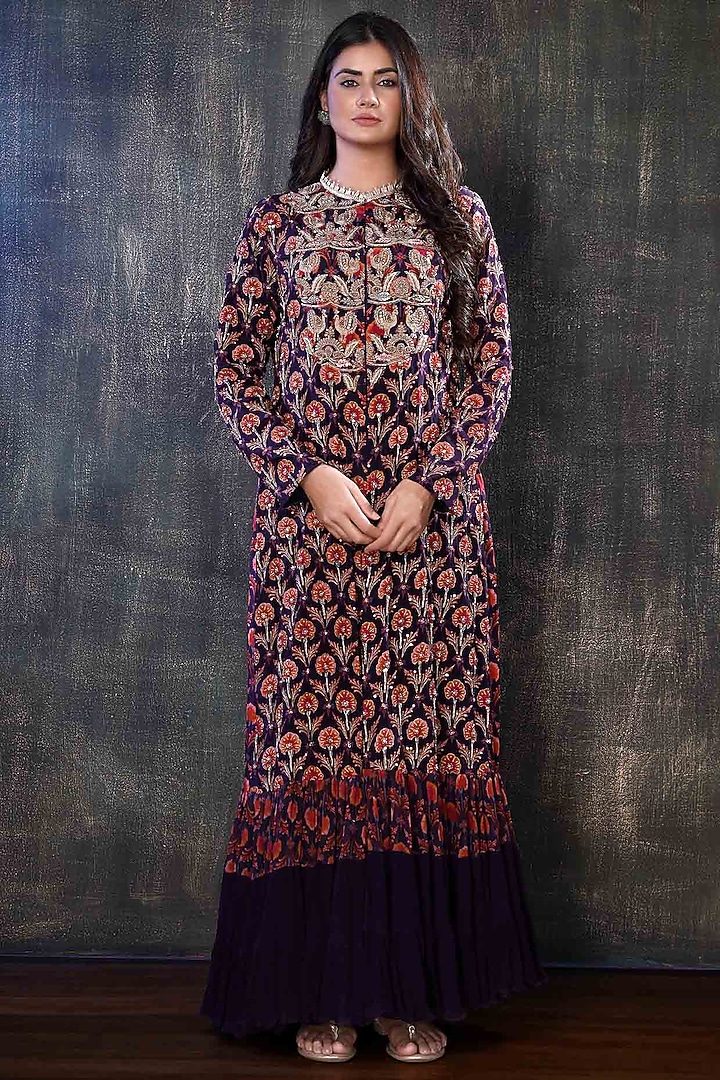 Plum Georgette Engagement Gown by PREETI JHAWAR at Pernia's Pop Up Shop