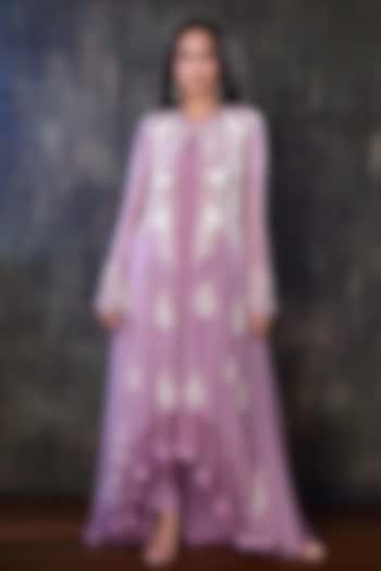 Lilac Georgette Jacket Set by PREETI JHAWAR