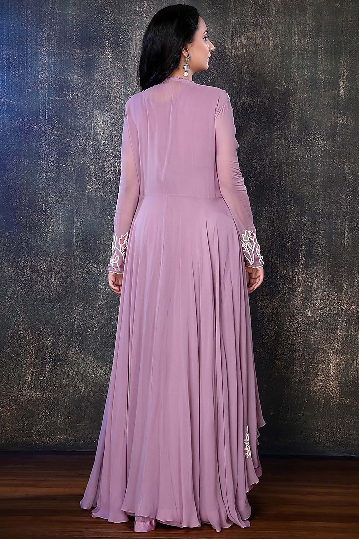 Lilac Georgette Jacket Set by PREETI JHAWAR at Pernia's Pop Up Shop