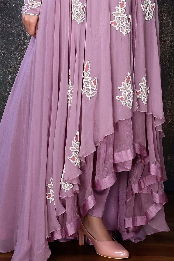Lilac Georgette Jacket Set by PREETI JHAWAR at Pernia's Pop Up Shop