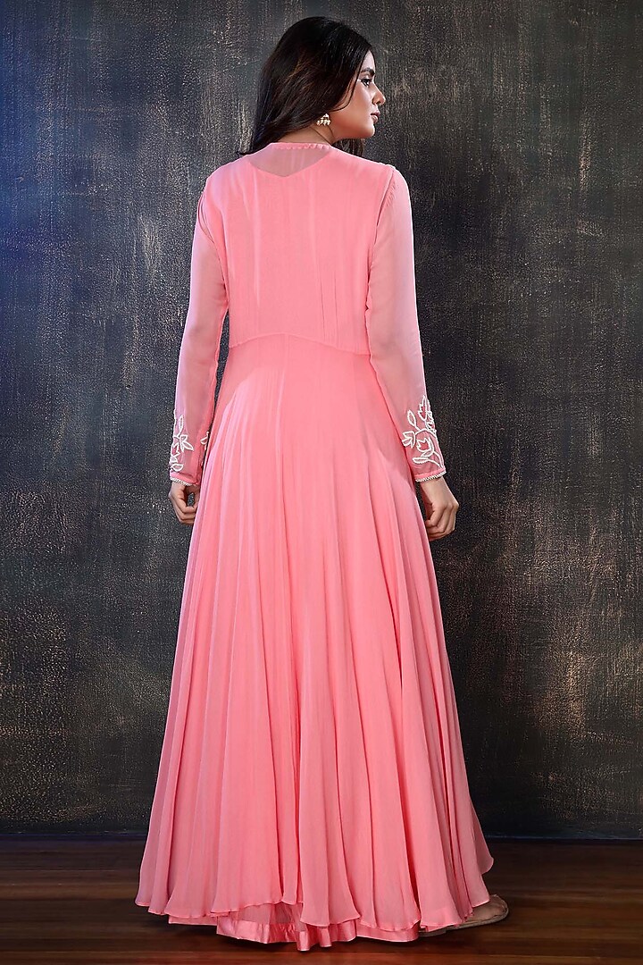 Light Coral Georgette Jacket Set by PREETI JHAWAR at Pernia's Pop Up Shop