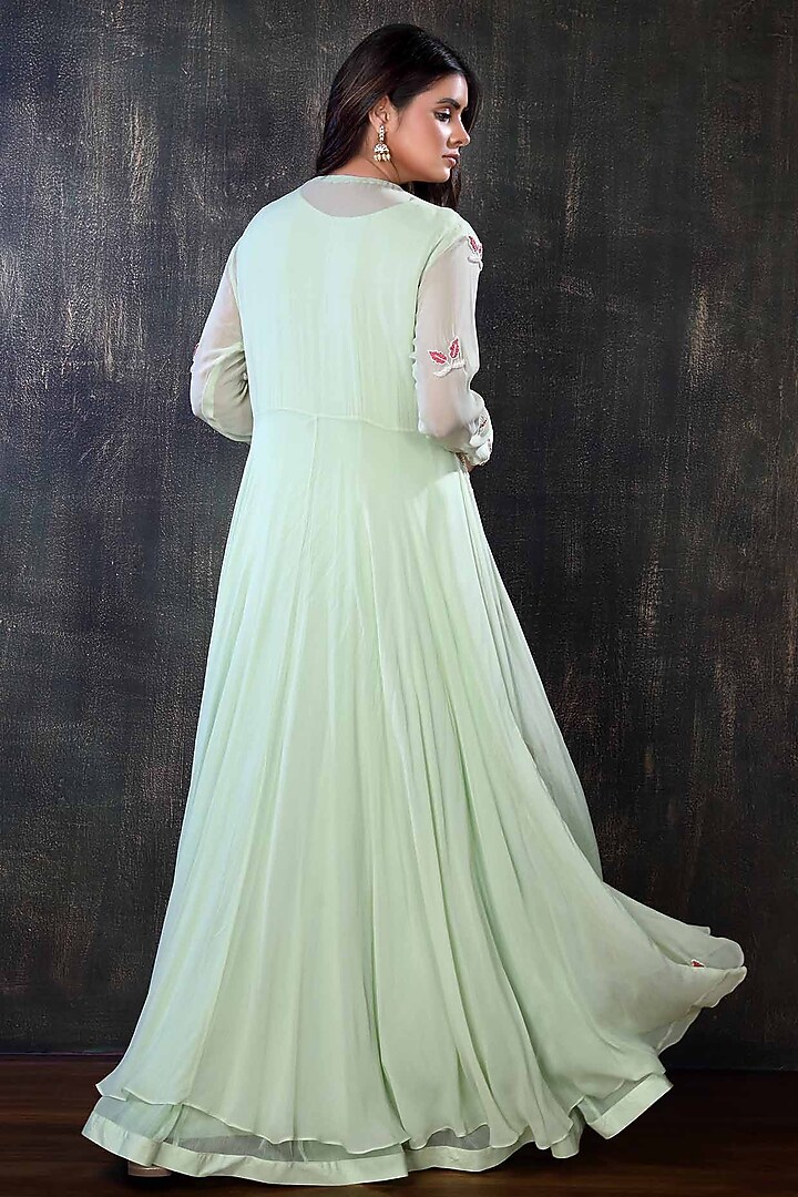 Mint Green Chiffon Wedding Anarkali Set by PREETI JHAWAR at Pernia's Pop Up Shop