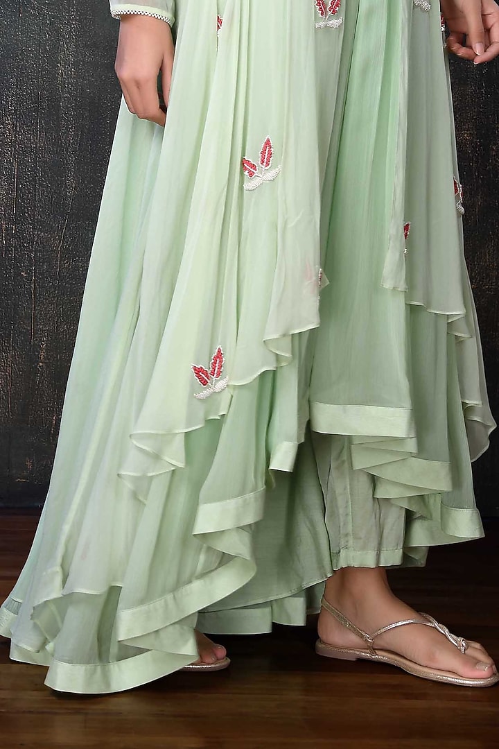 Mint Green Chiffon Wedding Anarkali Set by PREETI JHAWAR at Pernia's Pop Up Shop