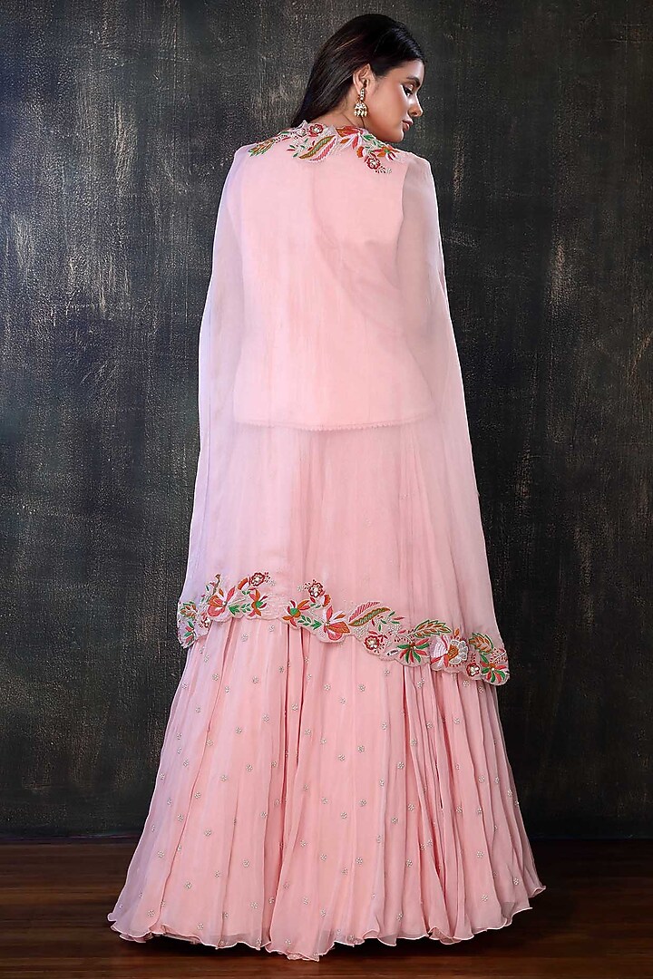 Blush Pink Organza Jacket Wedding Lehenga Set by PREETI JHAWAR at Pernia's Pop Up Shop