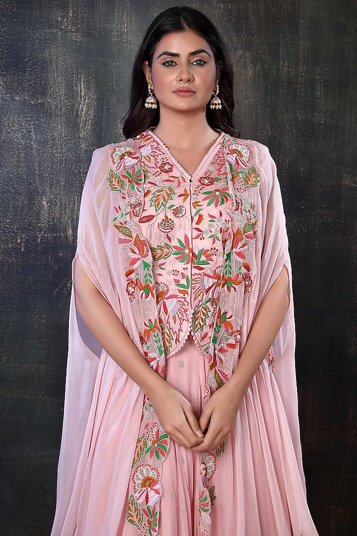 Blush Pink Organza Jacket Wedding Lehenga Set by PREETI JHAWAR at Pernia's Pop Up Shop