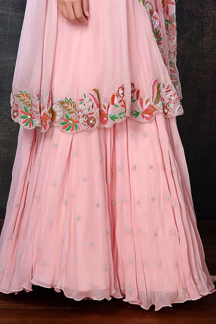 Blush Pink Organza Jacket Wedding Lehenga Set by PREETI JHAWAR at Pernia's Pop Up Shop