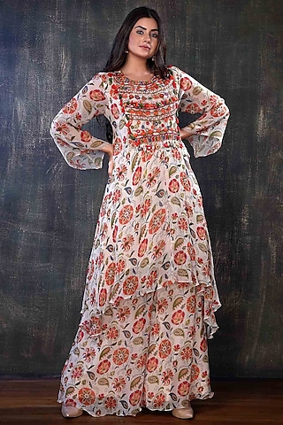 Multi-Colored Floral Printed Kurta Set by PREETI JHAWAR