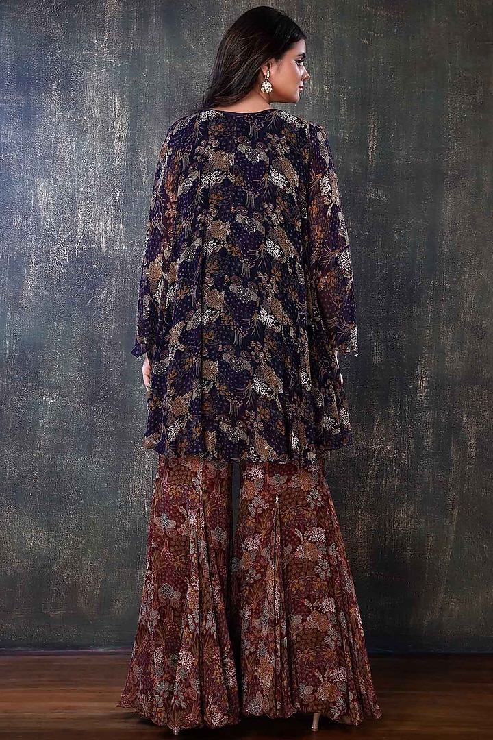 Terracotta Printed Party Wear Sharara Set by PREETI JHAWAR at Pernia's Pop Up Shop