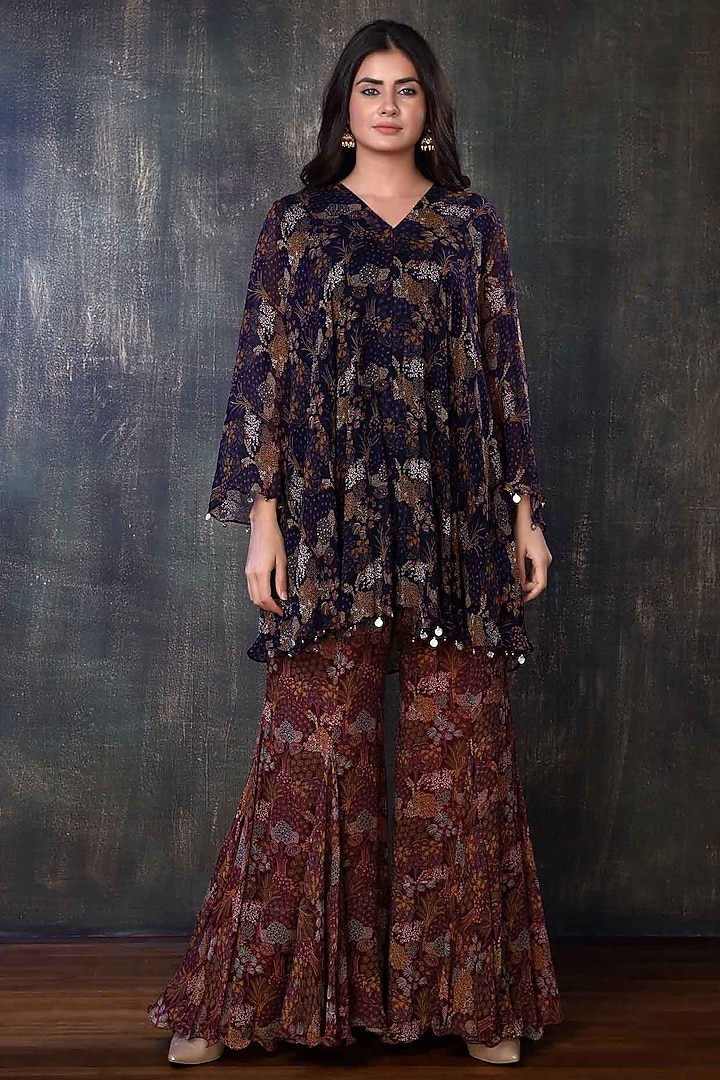 Terracotta Printed Party Wear Sharara Set by PREETI JHAWAR at Pernia's Pop Up Shop