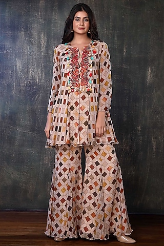 Multi-Colored Printed Kurta Set by PREETI JHAWAR
