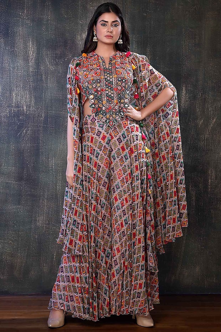 Multi-Colored Printed Sharara Set by PREETI JHAWAR