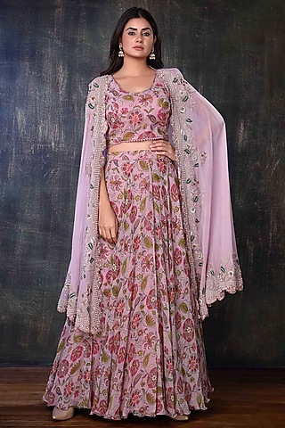 Multi-Colored Floral Printed Jacket Lehenga Set by PREETI JHAWAR