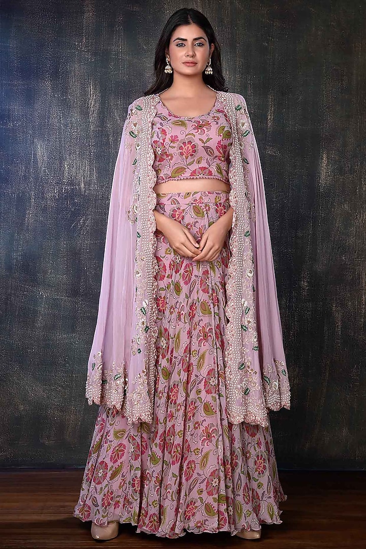 Multi-Colored Floral Printed Jacket Wedding Lehenga Set by PREETI JHAWAR at Pernia's Pop Up Shop