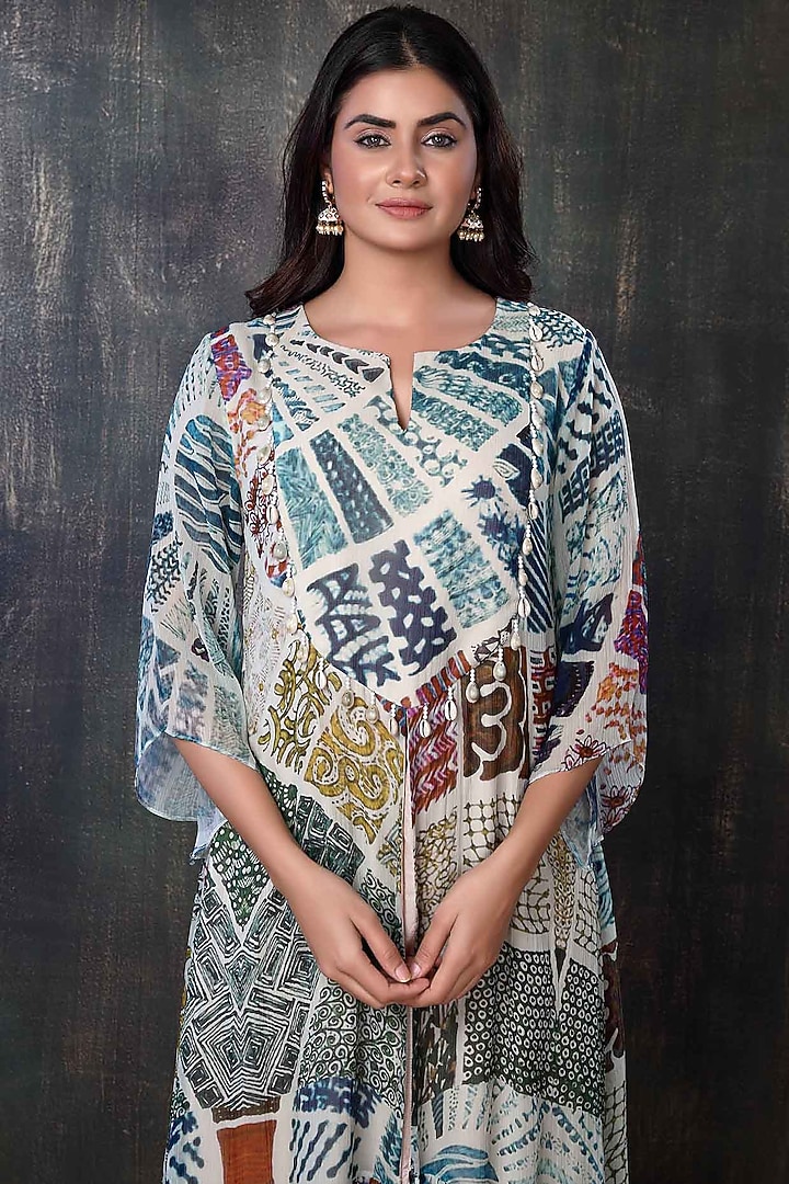 Multi-Colored Chiffon Printed Kurta Set by PREETI JHAWAR at Pernia's Pop Up Shop