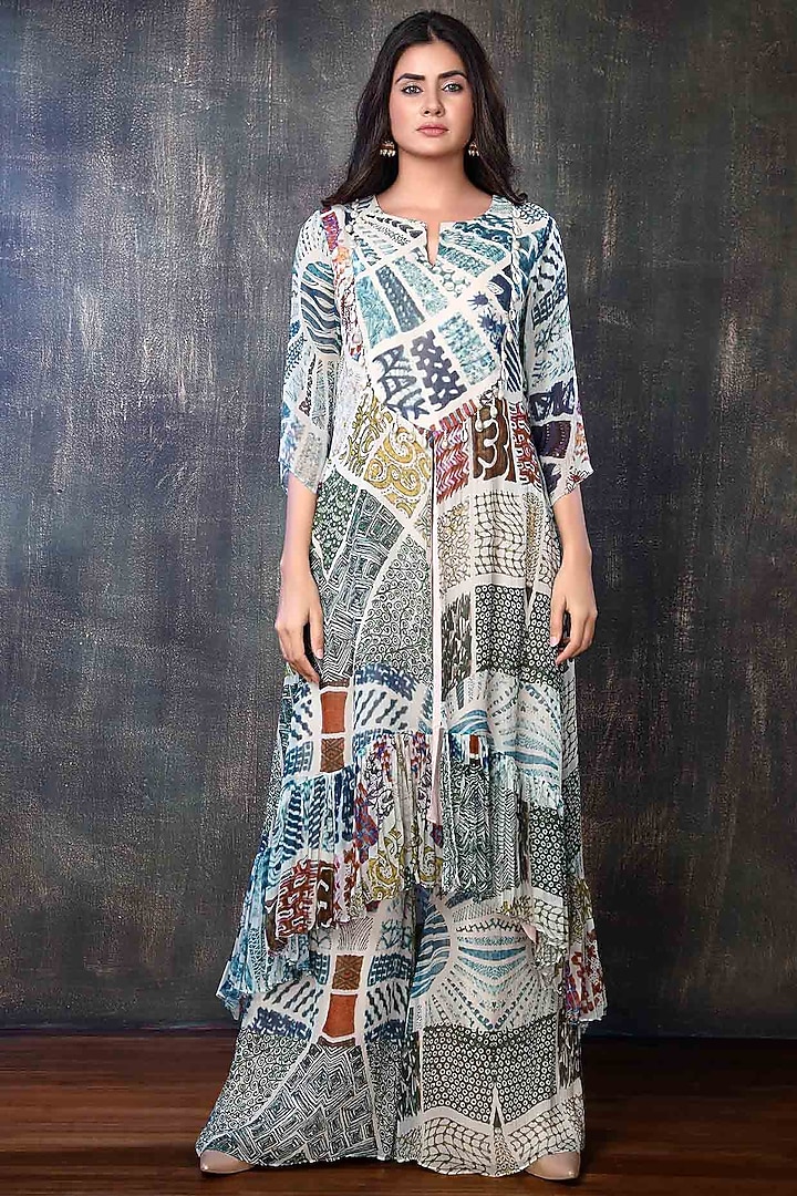 Multi-Colored Chiffon Printed Kurta Set by PREETI JHAWAR at Pernia's Pop Up Shop
