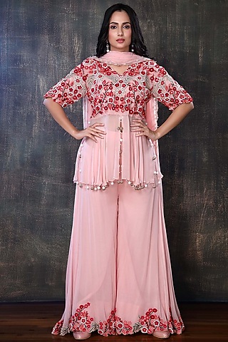 Blush Pink Georgette Palazzo Set by PREETI JHAWAR