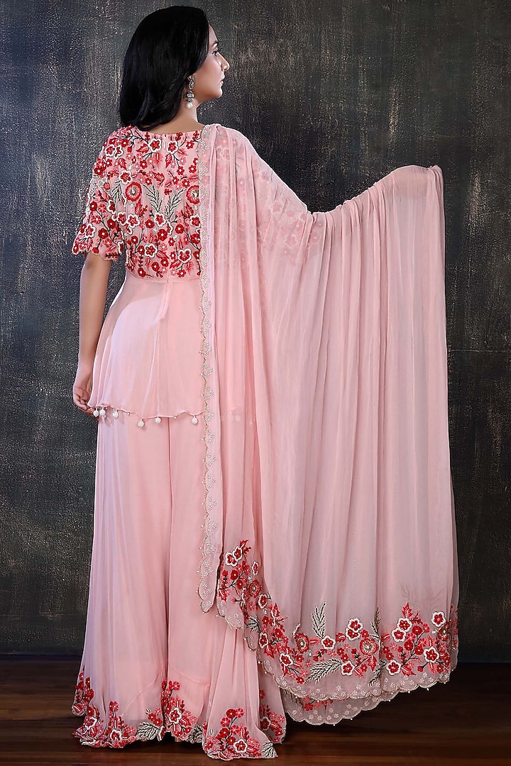 Blush Pink Georgette Palazzo Set by PREETI JHAWAR at Pernia's Pop Up Shop