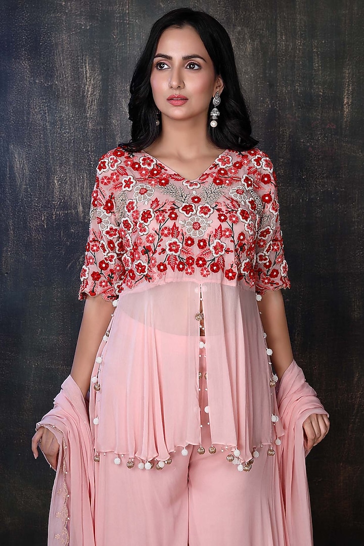 Blush Pink Georgette Palazzo Set by PREETI JHAWAR at Pernia's Pop Up Shop