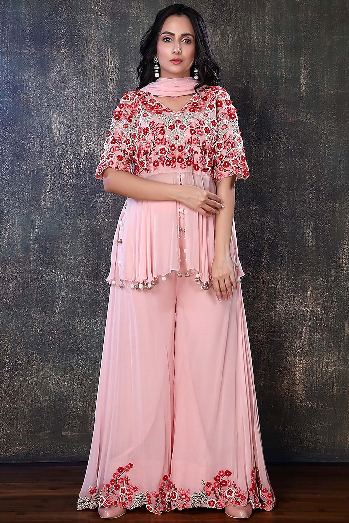 Blush Pink Georgette Palazzo Set by PREETI JHAWAR at Pernia's Pop Up Shop