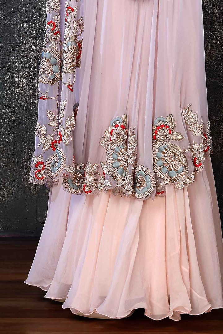 Peach Embroidered Cape Set by PREETI JHAWAR at Pernia's Pop Up Shop