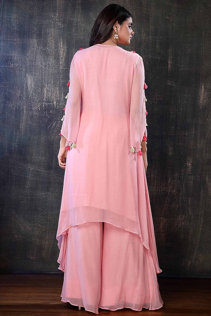 Blush Pink Chiffon Kurta Set by PREETI JHAWAR at Pernia's Pop Up Shop