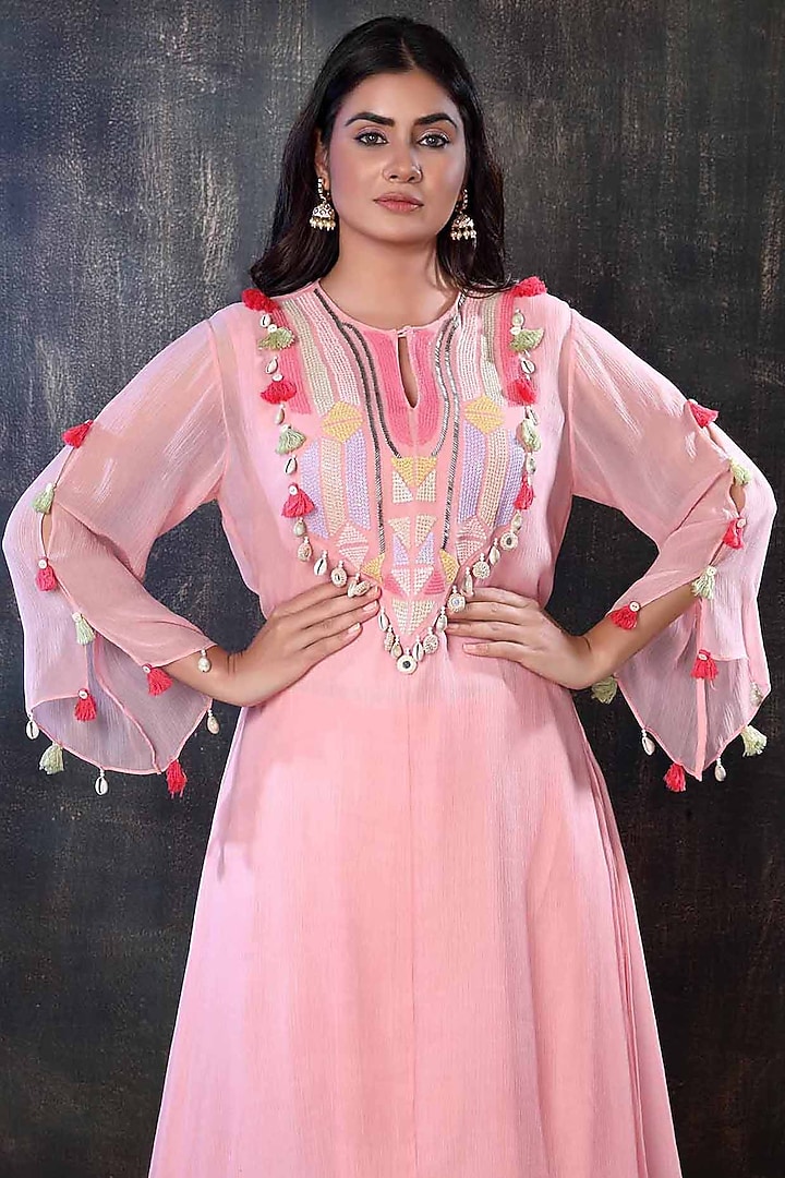 Blush Pink Chiffon Kurta Set by PREETI JHAWAR at Pernia's Pop Up Shop
