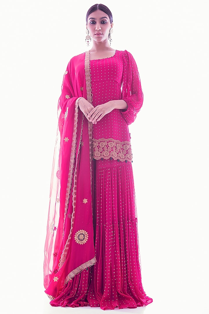 Rani Pink Georgette Gharara Set by Pooja Rajpal Jaggi