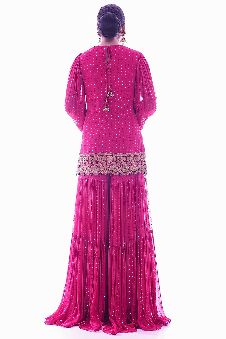 Rani Pink Georgette Gharara Set by Pooja Rajpal Jaggi at Pernia's Pop Up Shop