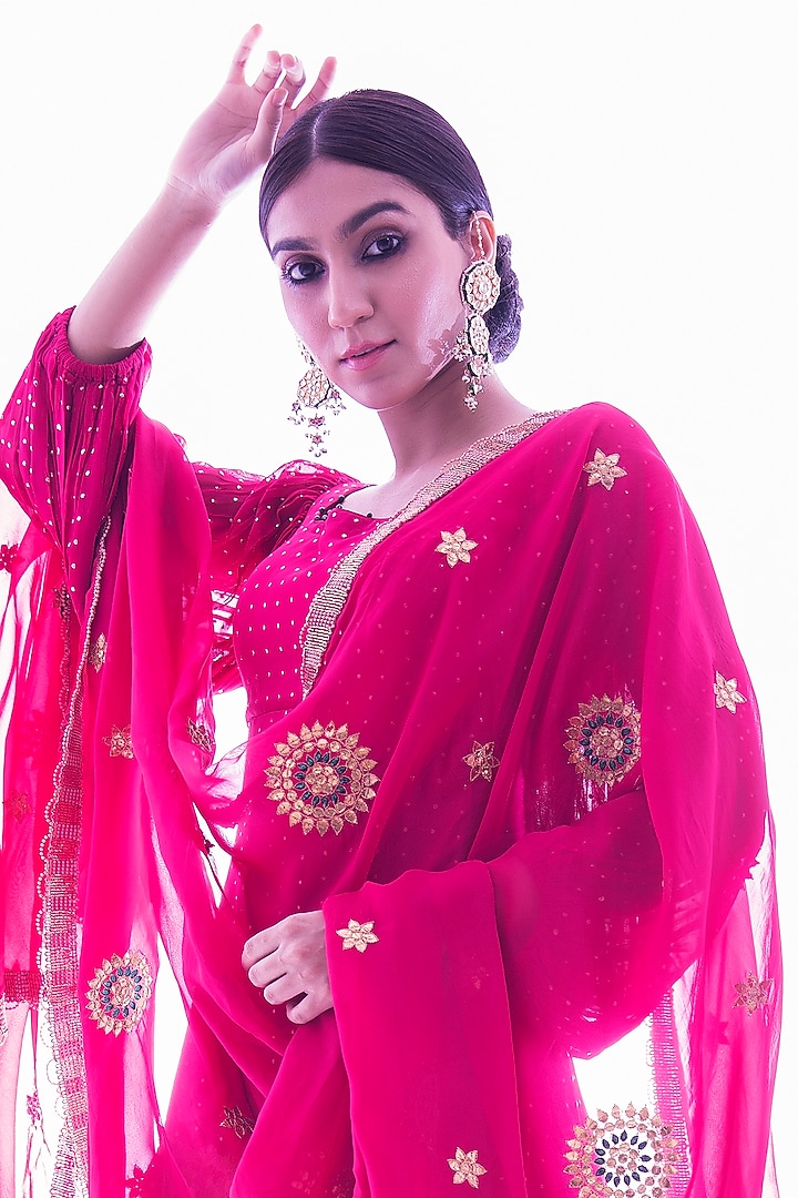 Rani Pink Georgette Gharara Set by Pooja Rajpal Jaggi at Pernia's Pop Up Shop