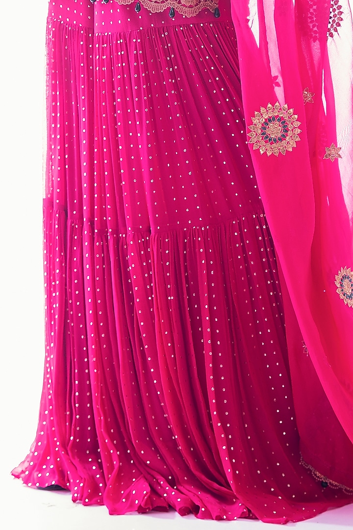 Rani Pink Georgette Gharara Set by Pooja Rajpal Jaggi at Pernia's Pop Up Shop